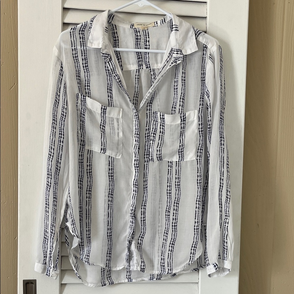 Anthropology Cloth & Stone Button-Up Shirt with Navy Stripes